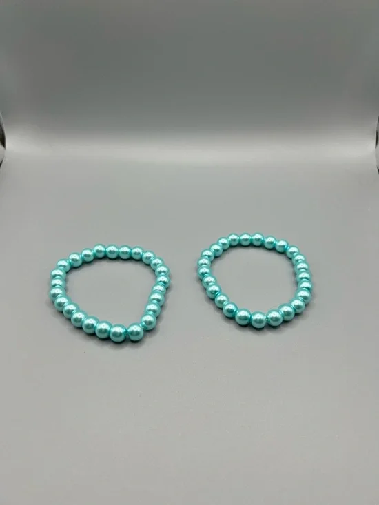 Aqua Pearl Beaded Stretch Bracelets - Handmade #B0243T - Picture 1 of 2